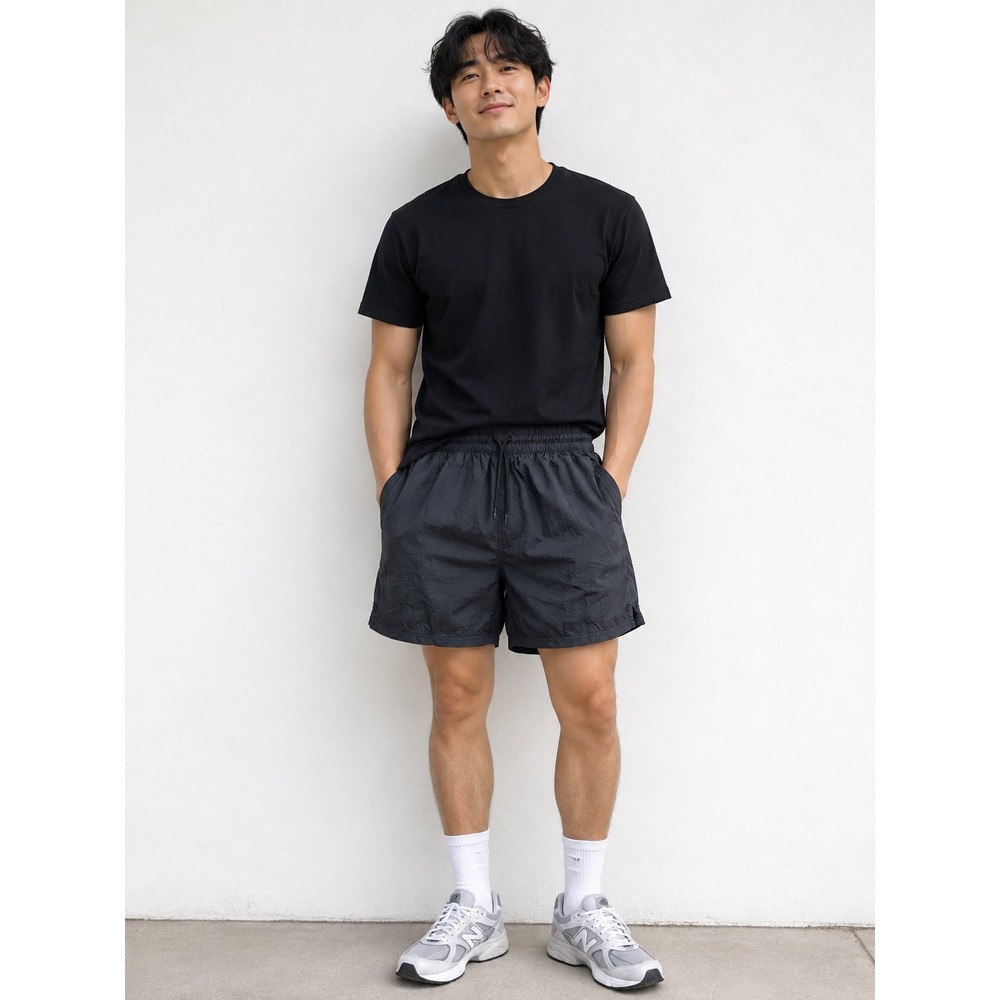 BCG Mens Athletic Shorts Black Nylon Reflective Stripe Drawstring Size Large